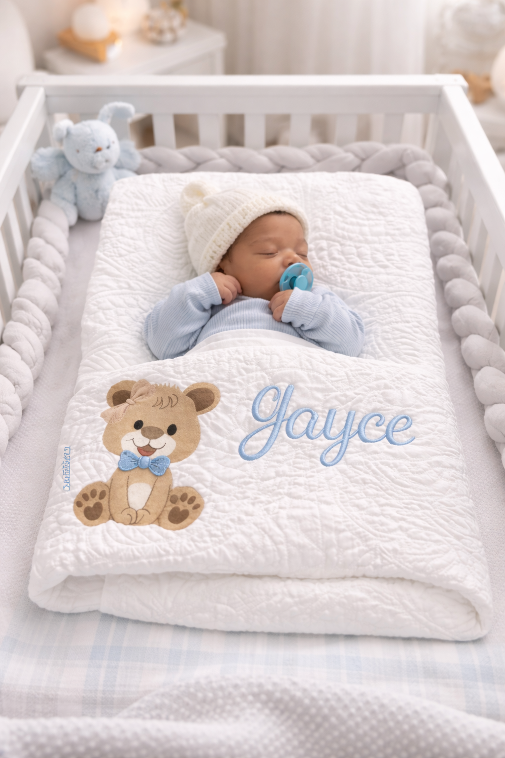 Boys personalized teddy bear blanket