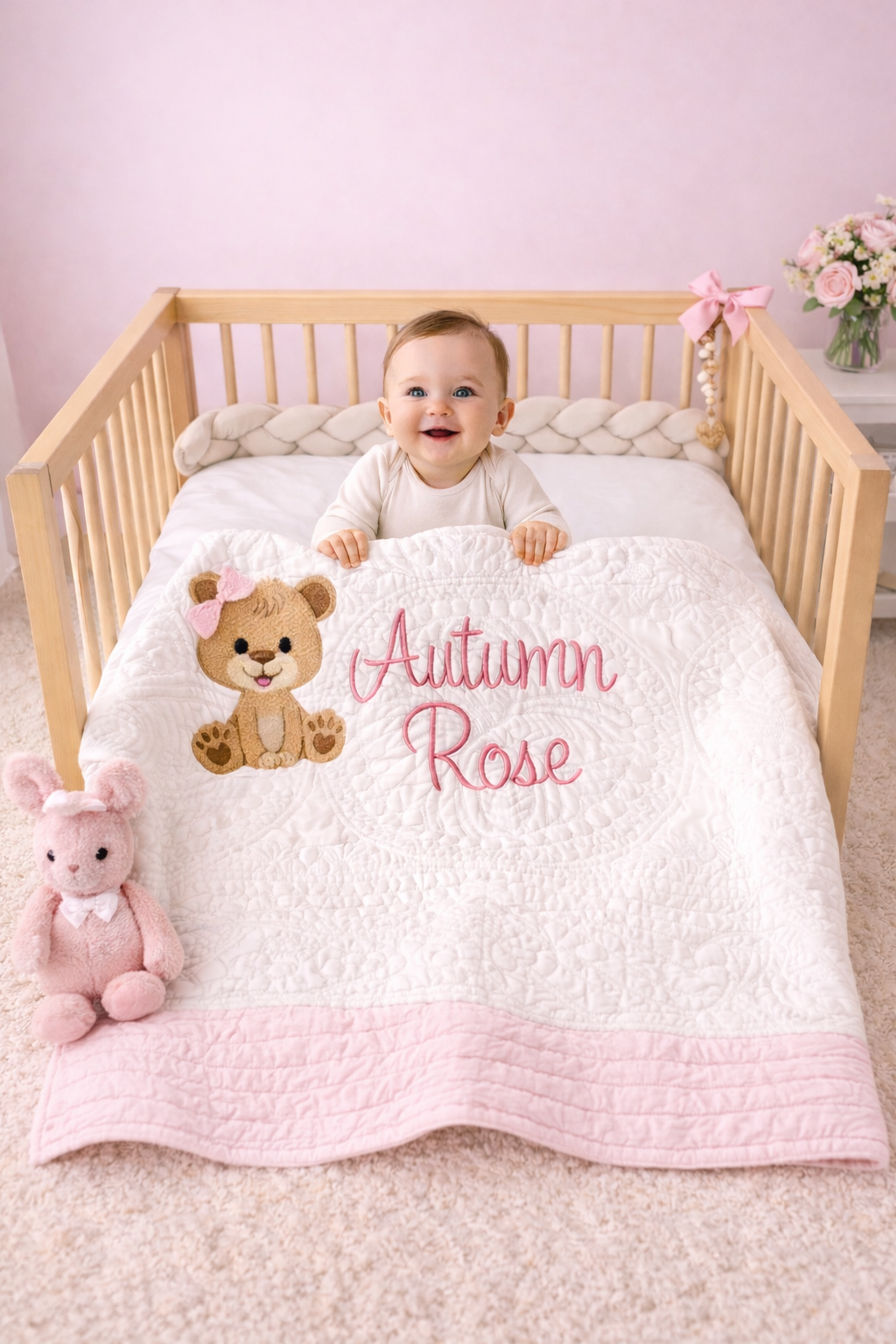 Girl's teddy bear baby blanket