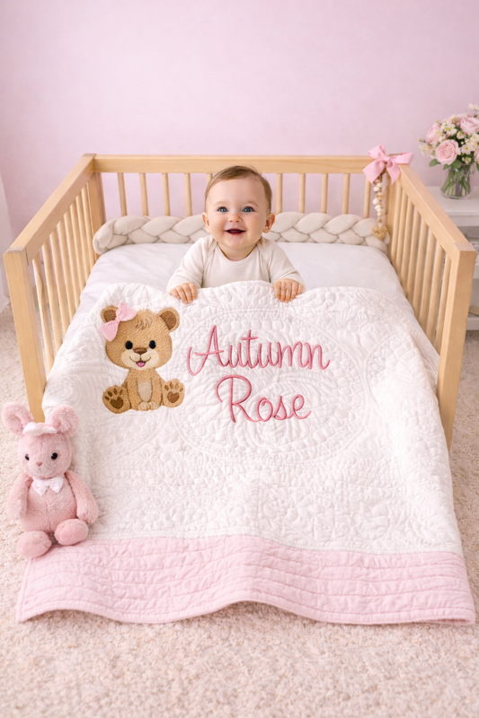 Girl's teddy bear baby blanket