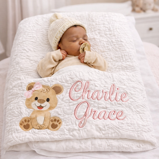 Girl's personalized teddy bear blanket